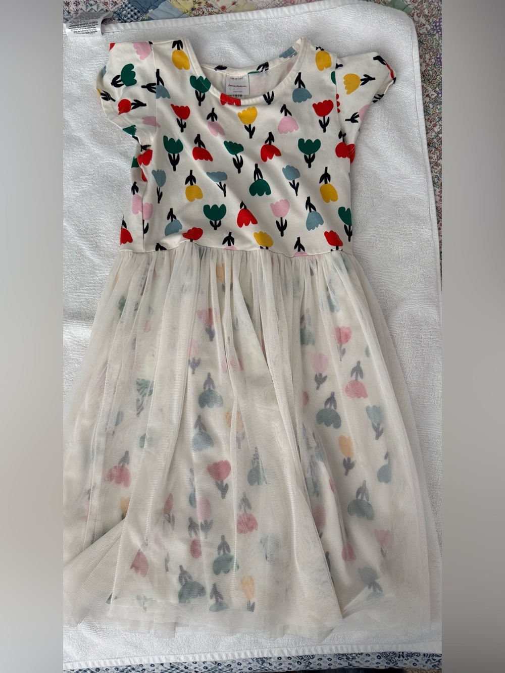 Hanna Andersson Cream Floral Tulle Dress with Multicolor Tulips